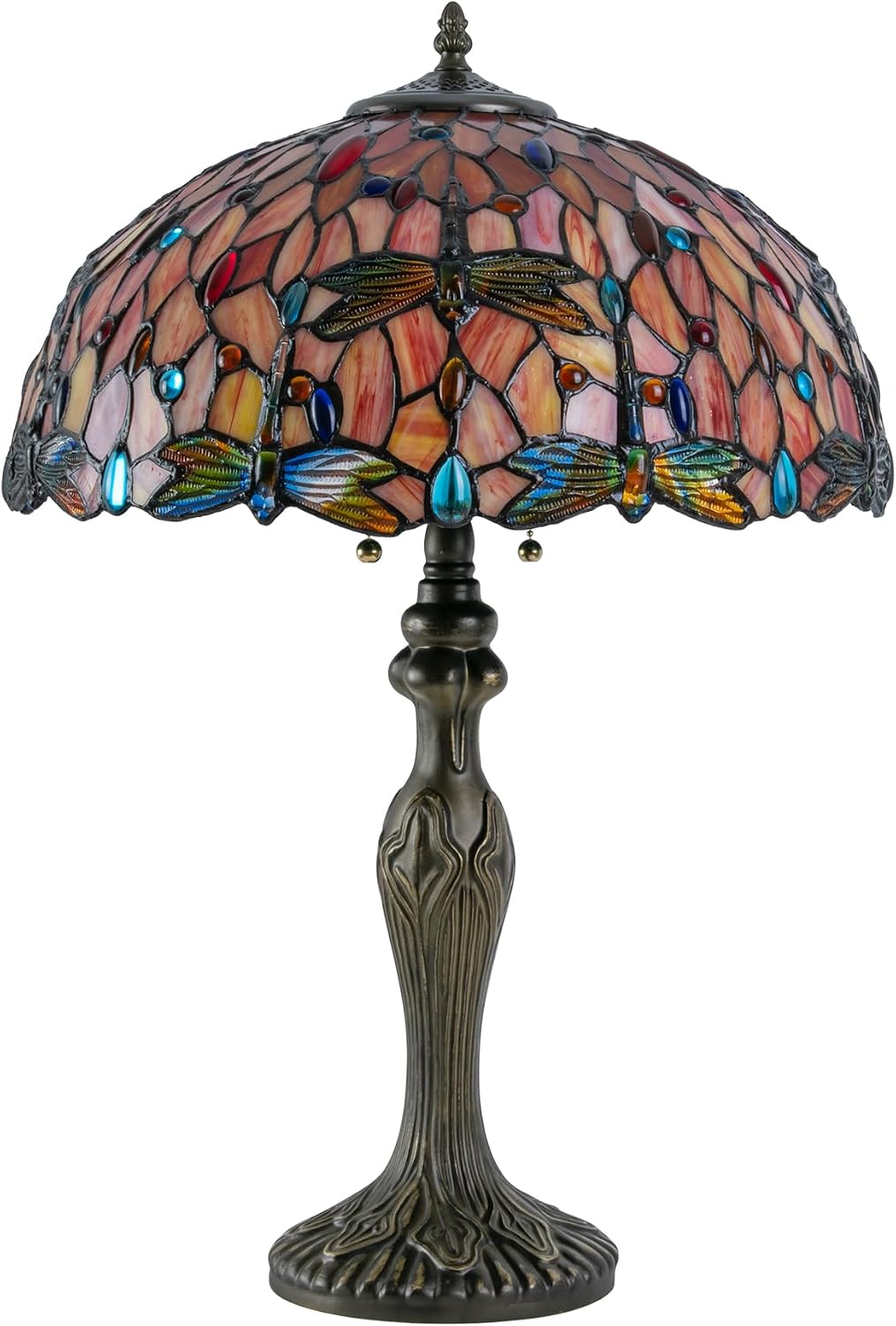 Tiffany Lamp 16' Red Orange Dragonfly Stained Glass Table Lamp for Large Space Vintage Style Antique Bronze Base Desk Light Decorate Bedside Bedroom Living Room Entry Hallway Home Office
