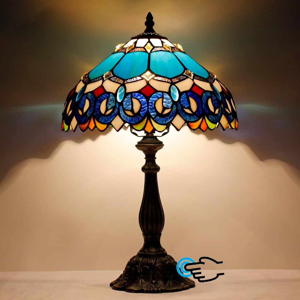 Tiffany Lamp Touch Control Table Lamp Blue Stained Glass Desk Lamp 12X12X19 Inches Jewelry Baroque Style Reading Light