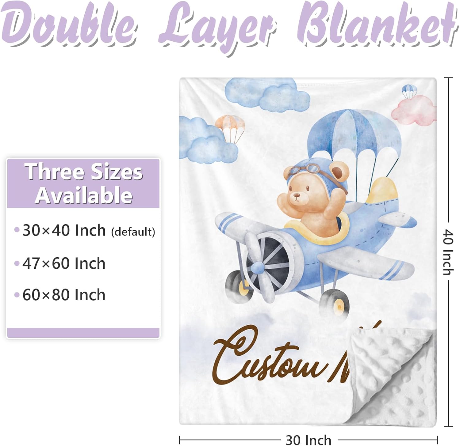 Custom Baby Crib Bedding Set, 5 PCS Personalized Name Baby Crib Sets for Girls Boys, Pilot Bear Theme Nursery Bedding Sets for Infant Toddler, Double Layer Flannel Bed Set Customized Gifts