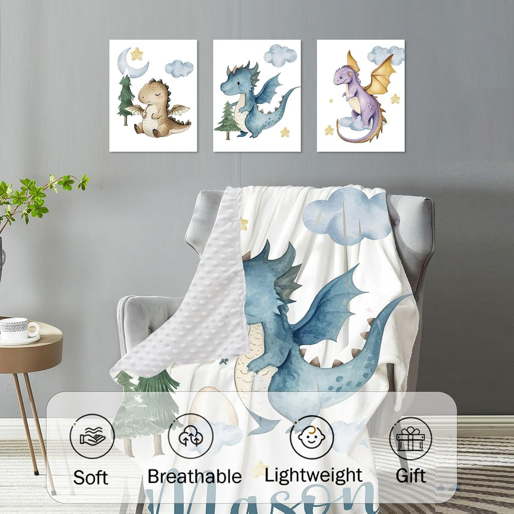 TOOTANN Custom Baby Crib Bedding Set, 5 Pcs Personalized Name Baby Crib Sheets for Kid Toddler Infant, Blue Dinosaurs Nursery Bedding Set