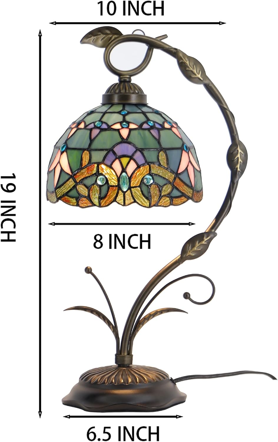 Tiffany Lamp Stained Glass Table Lamp Metal Leaf Base 8X10X19 Inch Reading Desk Light (Baroque Style)