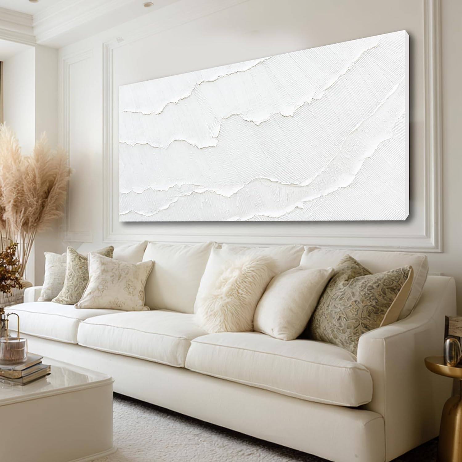 WINKAILIN Large White Abstract Textured Canvas Wall Art 29x58 inch Oversized Minimalist Painting Modern Artwork for Living Room Bedroom Office Décor