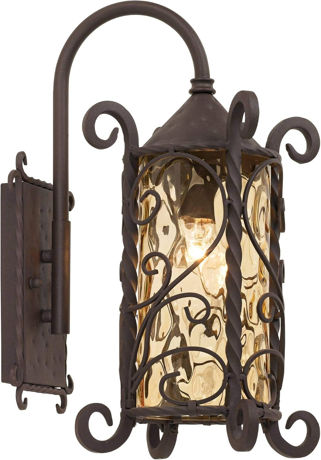 John Timberland Casa Seville Rustic Outdoor Wall Light Fixture Dark Walnut Twists 18 1/2' Champagne Hammered Glass for Exterior House Porch Patio Outside Deck Garage Yard Front Door Garden Home