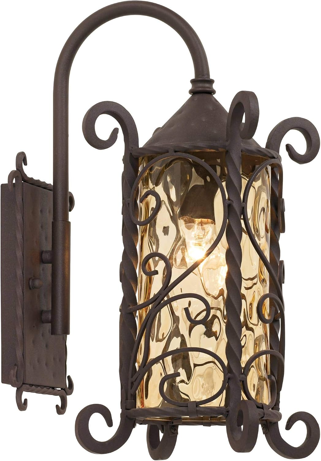 John Timberland Casa Seville Rustic Outdoor Wall Light Fixture Dark Walnut Twists 18 1/2' Champagne Hammered Glass for Exterior House Porch Patio Outside Deck Garage Yard Front Door Garden Home