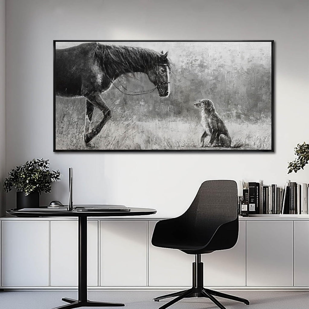 Black Home Wall Decor Horse Canvas Poster Neutral Wall Art 24'x48' Large Pictures for Living Room Kitchen Office Artwork