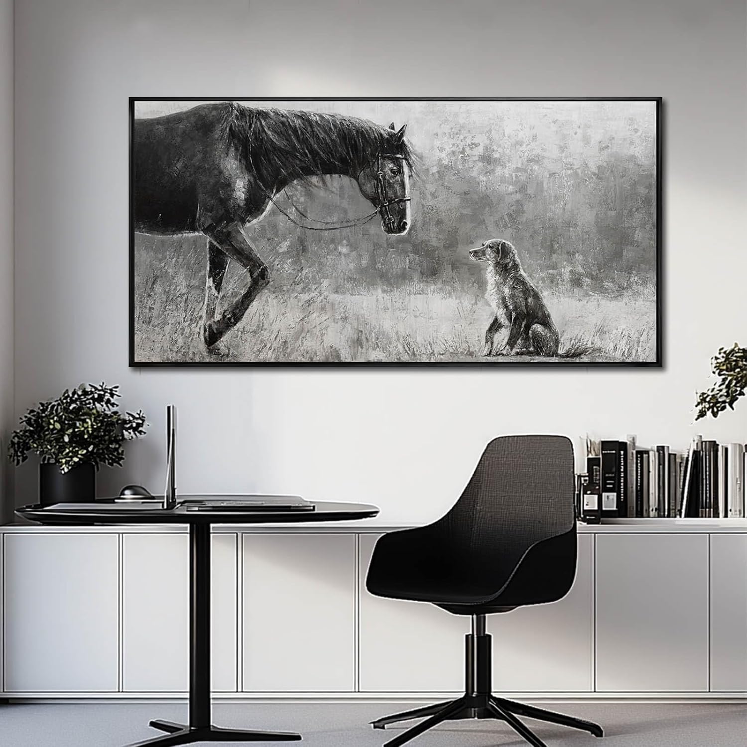 Black Home Wall Decor Horse Canvas Poster Neutral Wall Art 24'x48' Large Pictures for Living Room Kitchen Office Artwork