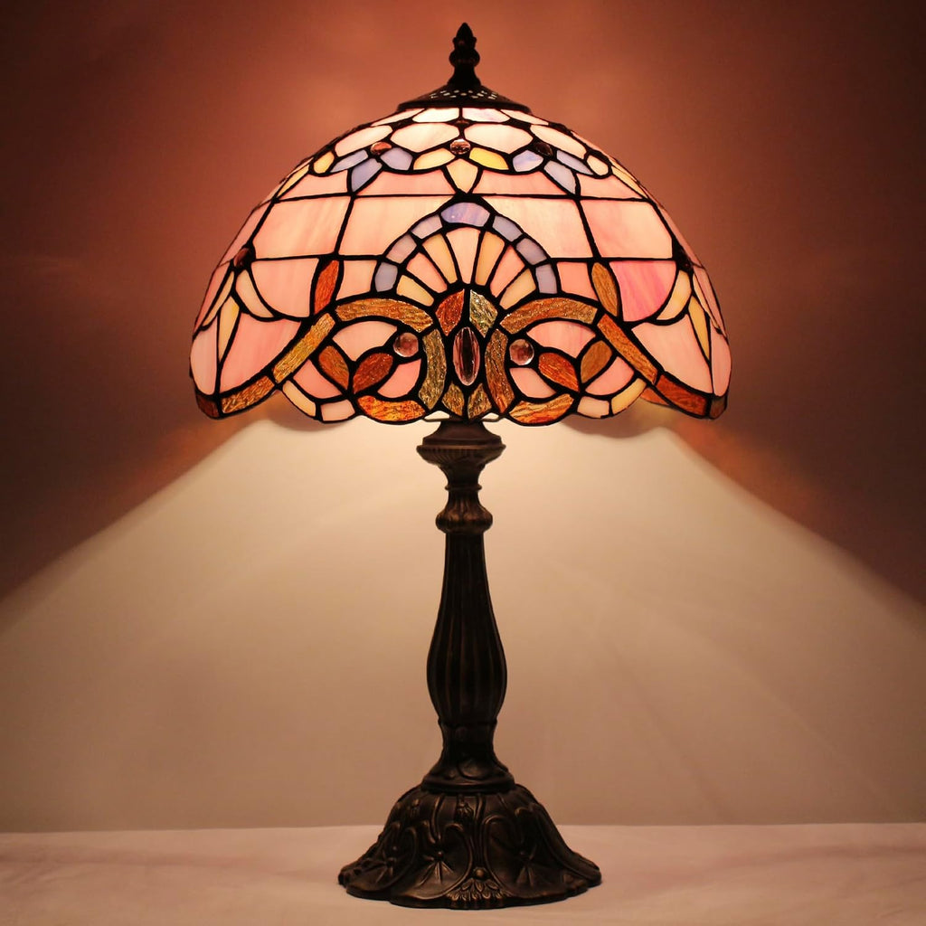 Tiffany Lamp Touch Control Table Lamp Pink Stained Glass Desk Lamp 12X12X19 Inches Baroque Style Reading Light