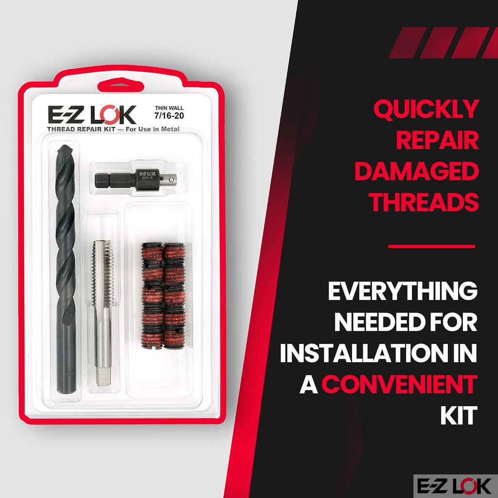E-Z LOK EZ-310-720 Thread Repair Kit for Metal Carbon Steel Threaded Inserts 7/16-20 and Installation Tools