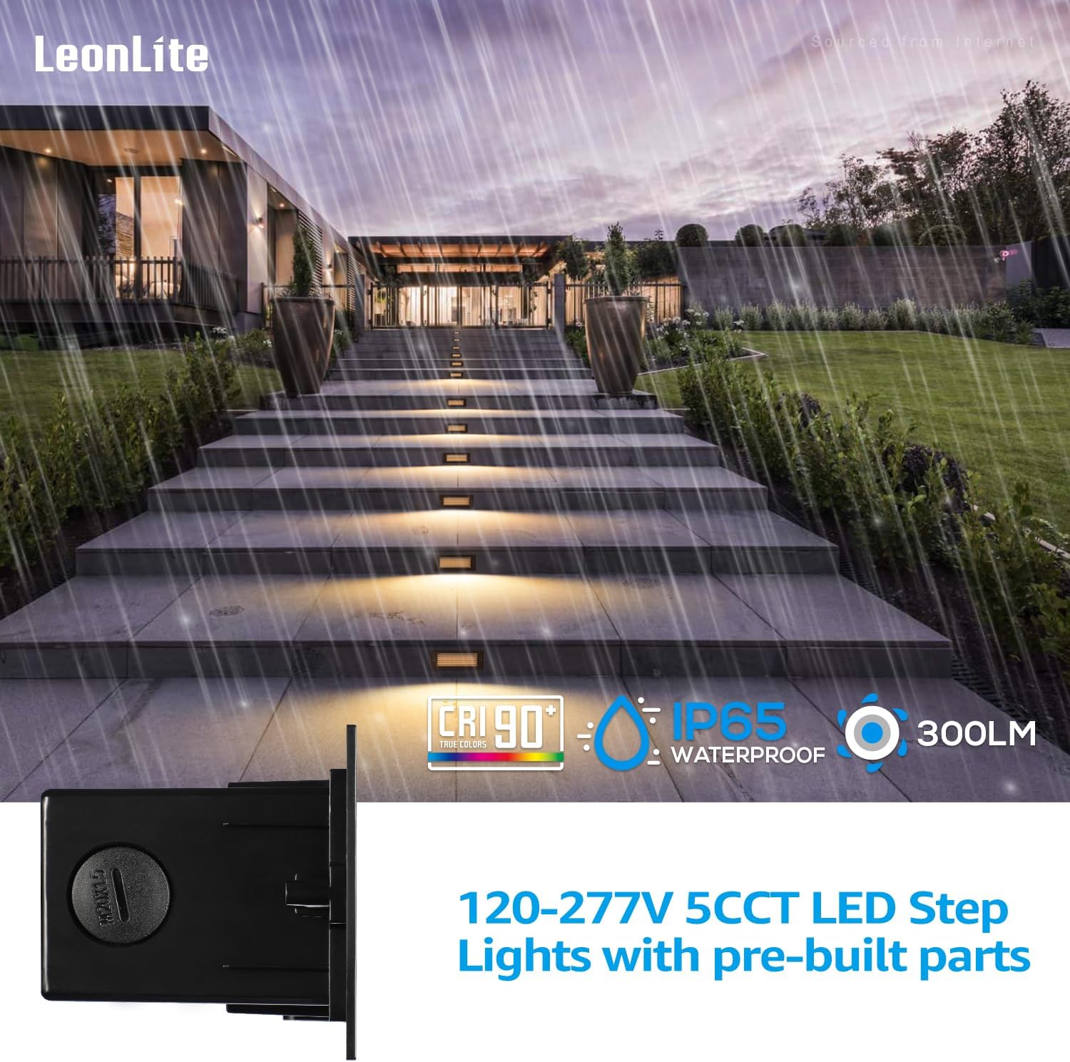 LEONLITE Update 5CCT LED Step Lights 120-277V, Dimmable 4.5W 300LM Anti-Glare LED Deck Steps Stair Lights Outdoor, 1800K2700K3000K4000K5000K, CRI 90, ETL, IP65 Waterproof, Oil Rubbed Bronze, Pack of 3