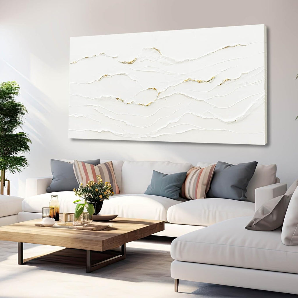 WINKAILIN White Painting Artwork Simple Decorative Pictures 29'x58' Abstract Wall Art for Living Room Modern Wall Hanging Decor for Kitchen