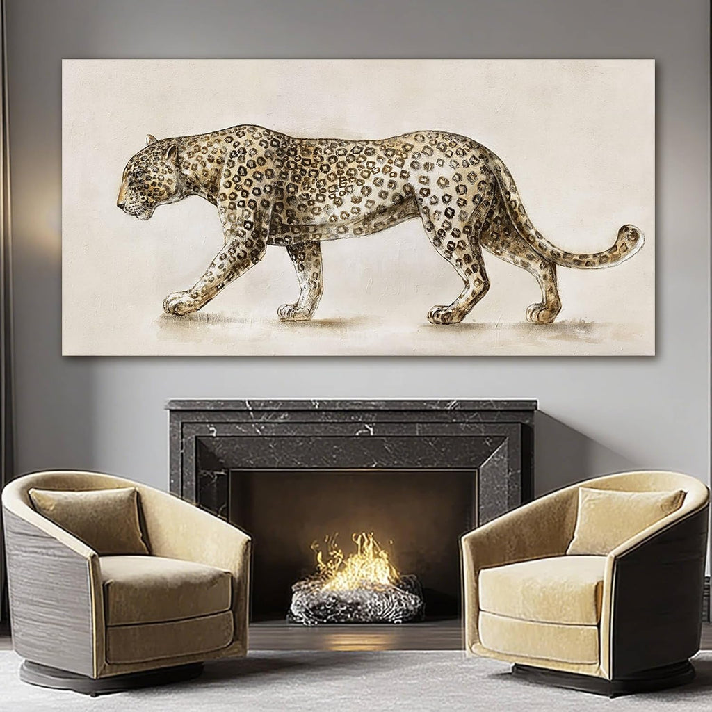 YETHEN WAL Safari Leopard Canvas Wall Art Gray Jungle Animal Canvas Art Neutral Tones Wall Decor for Living Room Bedroom Office Decor 29x58 Inch