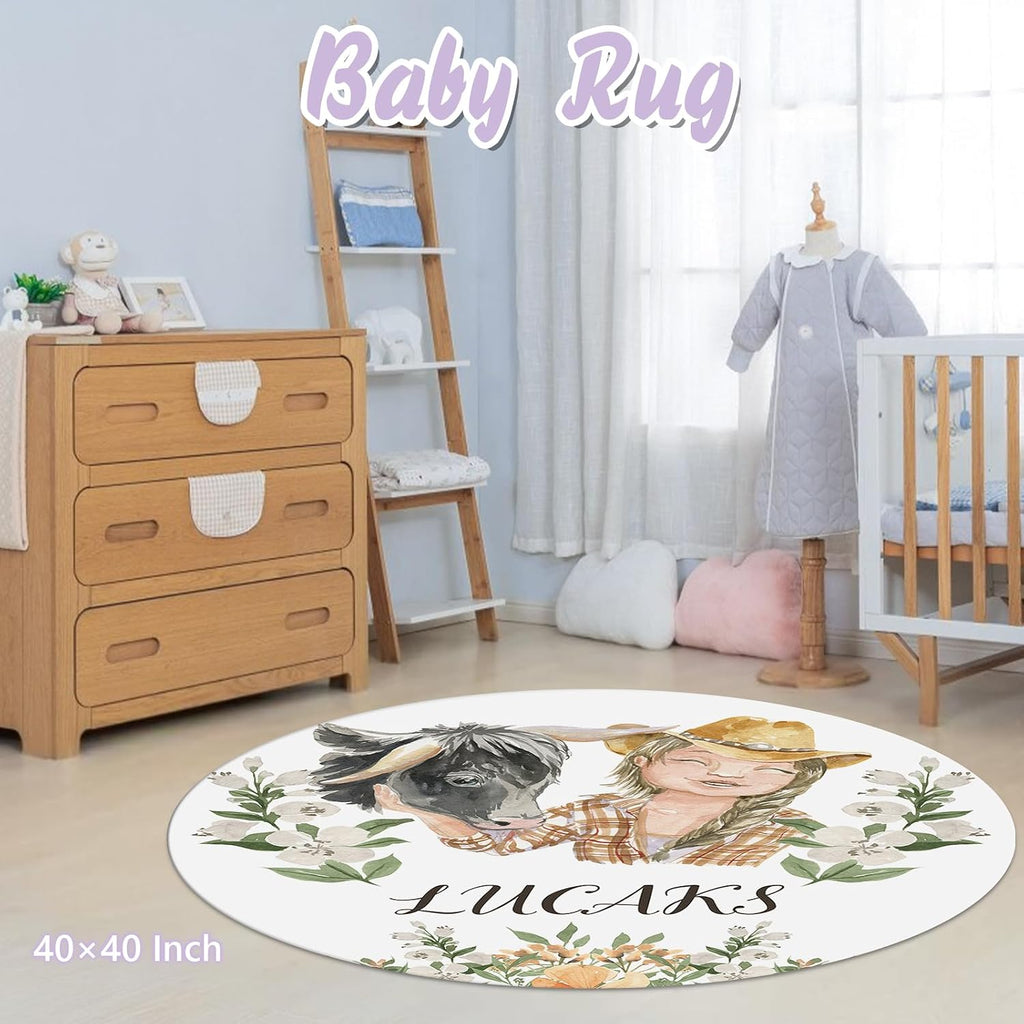 Custom Baby Crib Bedding Set, 5 PCS Personalized Name Baby Crib Sets for Girls Boys, Farm Animals Theme Nursery Bedding Sets for Infant Toddler, Double Layer Flannel Bed Set Customized Gifts