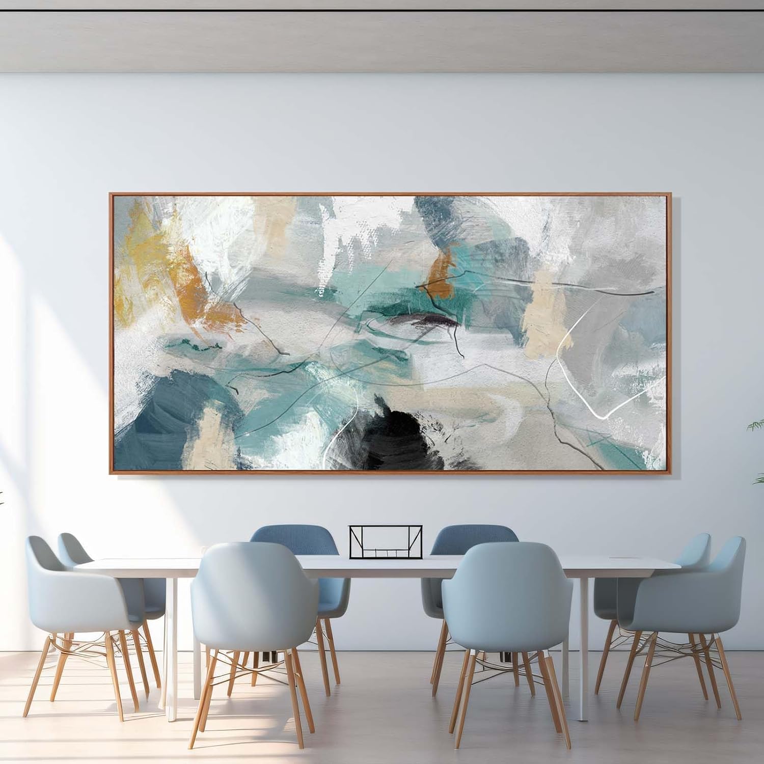 Kureful Green and White Canvas Wall Art Contemporary Wall Decor Abstract Poster Printing 36'x70' Office Art Pictures Bedroom Decorations