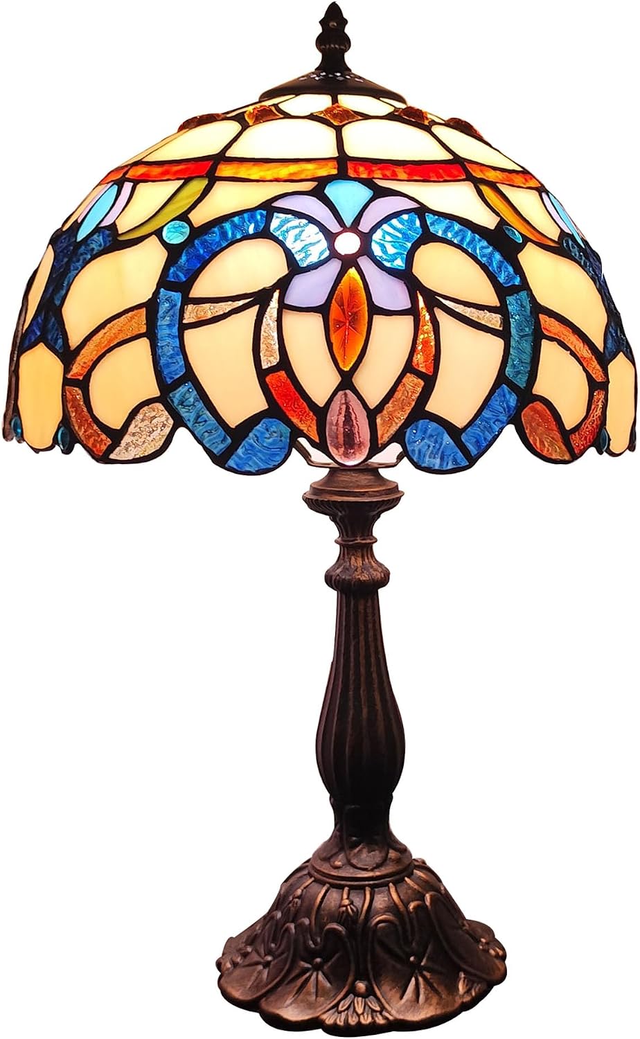Tiffany Style Table Lamp Yellow Baroque Style Stained Glass Lamp, 12 Inch Antique Bedside Nightstand Light Home Decor for Bedroom Living Room, Included LED Bulb