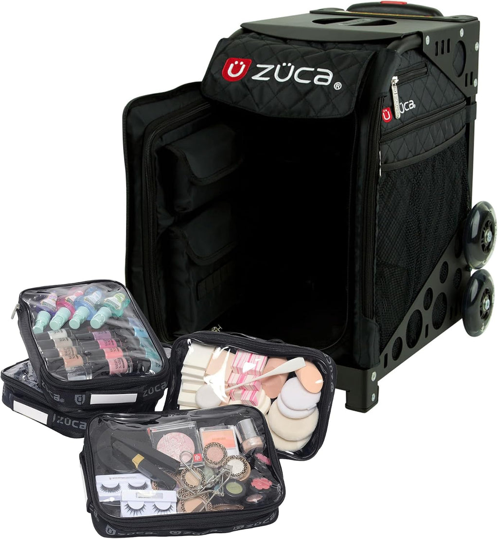 ZUCA Travel Cases for Artists & Professionals - Makeup Case with 4 Vinyl Utility Pouches, Travel Cover, 41' Telescoping Handle, Rolling Wheels & Sturdy Aluminum Frame for Makeup Artists and Creatives