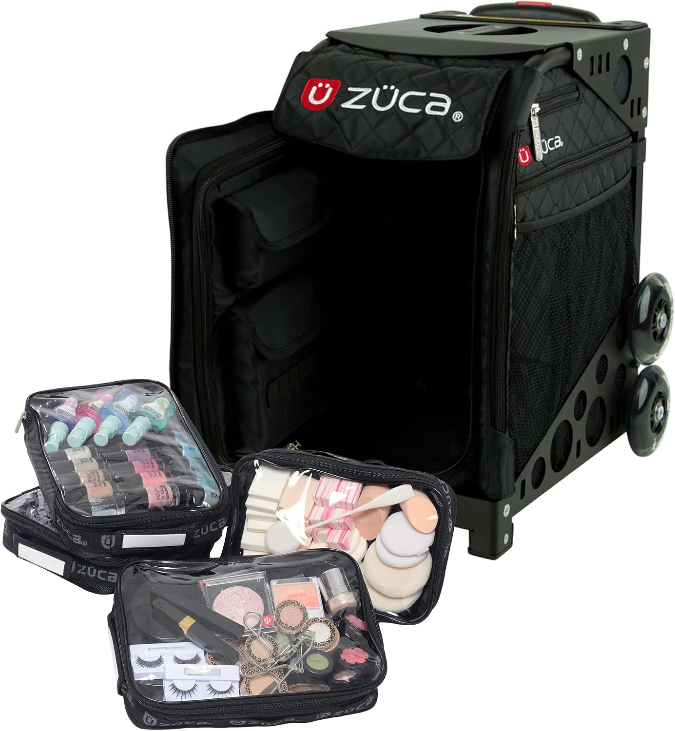 ZUCA Travel Cases for Artists & Professionals - Makeup Case with 4 Vinyl Utility Pouches, Travel Cover, 41' Telescoping Handle, Rolling Wheels & Sturdy Aluminum Frame for Makeup Artists and Creatives