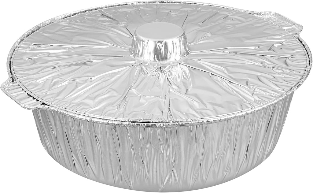 Foil Lux 8.5 Quart Pans And Lids, 50 Disposable Pots With Lids - Oven-Ready, Stove Compatible, Aluminum Foil Baking Pans, Freezable, For Outdoor Camping, Vacation, Picnic, And More - Restaurantware