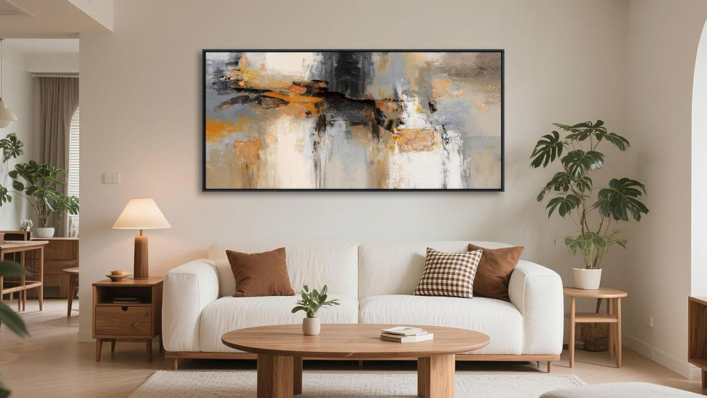 AJAZIKO Large Abstract Canvas Wall Art - Wall Art for Living Room and Bedroom, Modern Wall Decor in Orange and Gray Hues, Perfect Office Decorations for Work