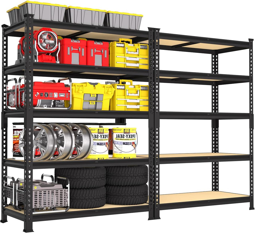 PrimeZone 35.5' x 12' x 72' Heavy Duty Storage Shelves - 5 Tier Adjustable Garage Storage Shelving, Metal Storage Utility Rack Shelf Unit for Warehouse Pantry Closet Kitchen, Black, 2 Pack