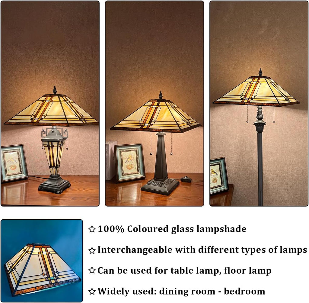 Capulina Tiffany Lamp Shade Accessories Replacement 16 Inches Wide Mission Cream Style Stained Glass Lampshade for Table Lamp Floor Lamp