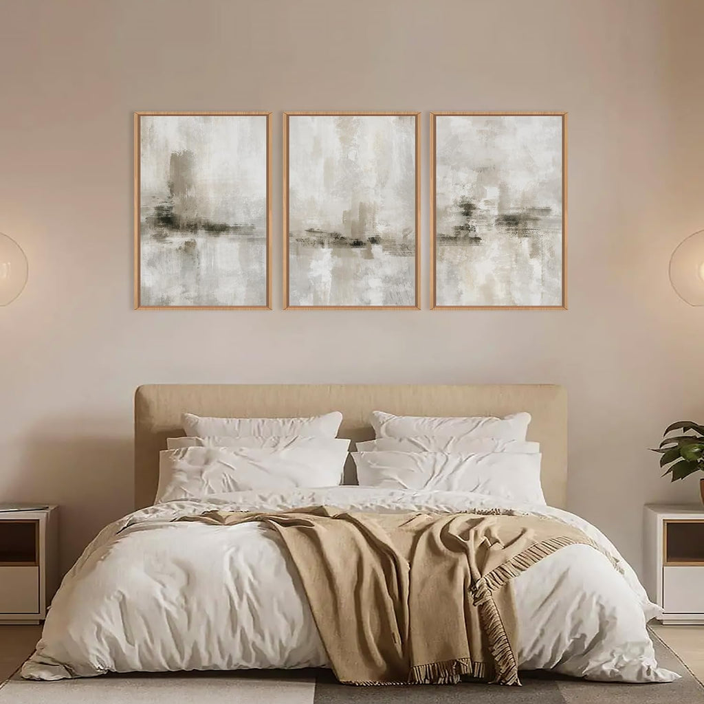 Ausril Abstract Neutral Textured Framed Canvas Wall Art Set, Modern Beige Wall Decor, Minimalist Brown Grunge Wall Painting, Black and White Art Print for Living Room, Bedroom, Office 24'×36'×3
