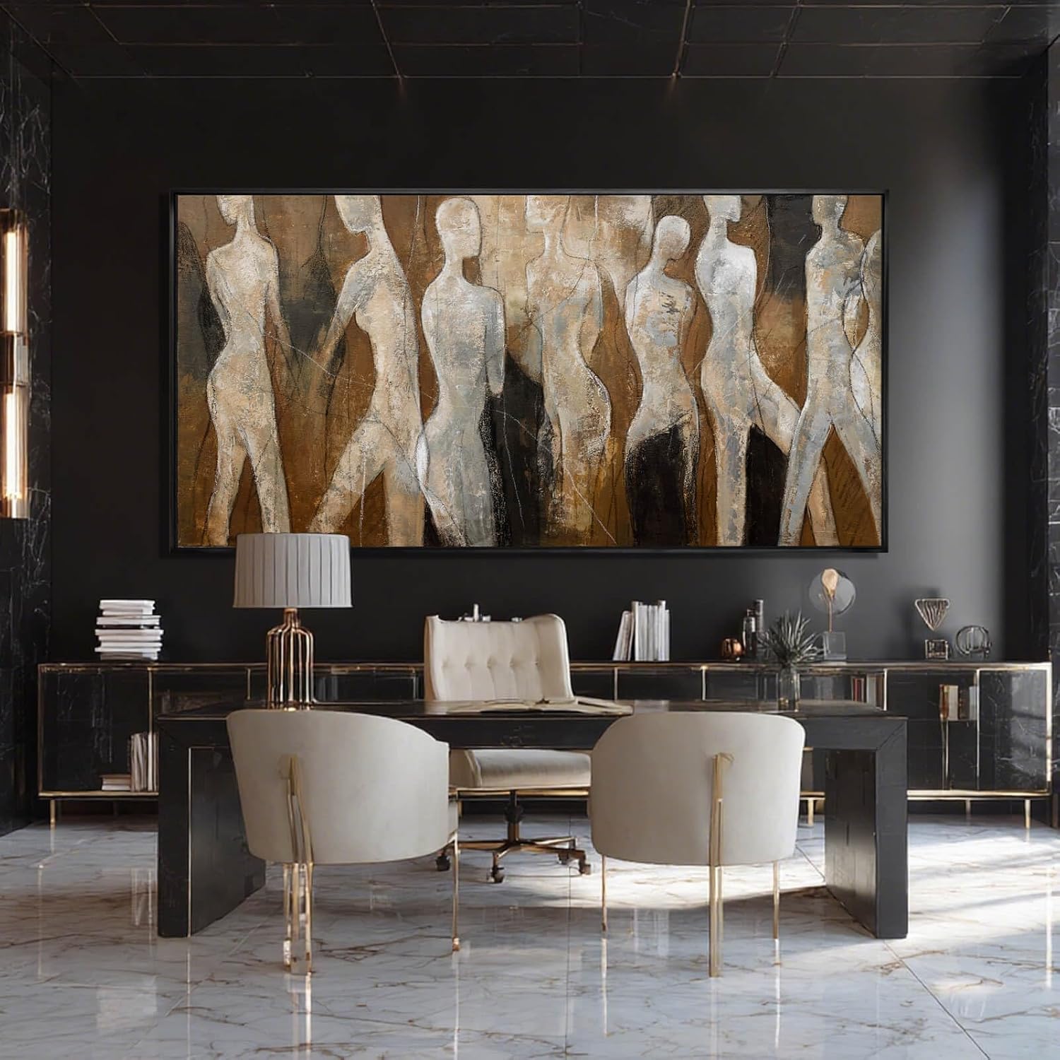 CHUDANHAO Black Line Wall Decor Brown Canvas Wall Art Figure Wall Decorations 29'x58' Large Pictures for Living Room Artwork for Office