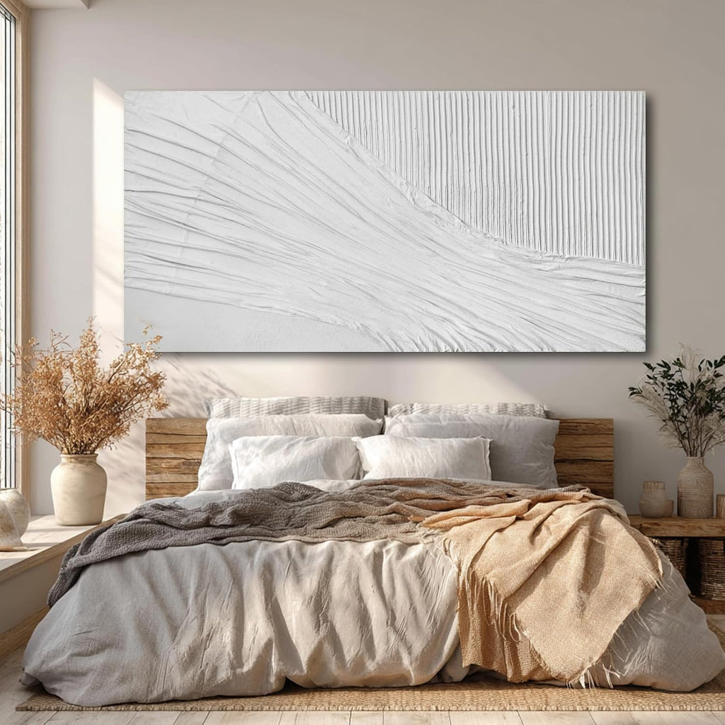 White Textured Abstract Canvas Wall Art, 29x58 Large Minimalist Wall Decor with 3D Pattern, Modern Neutral Framed Wall Art for Living Room Bedroom Entryway