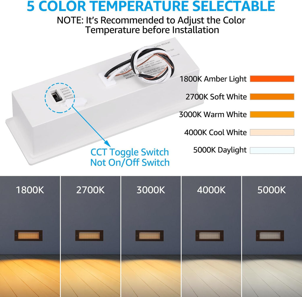 LEONLITE Update 5CCT LED Step Lights 120-277V, Dimmable 4.5W 300LM Anti-Glare LED Deck Steps Stair Lights Outdoor, 1800K2700K3000K4000K5000K, CRI 90, ETL, IP65 Waterproof, Oil Rubbed Bronze, Pack of 3