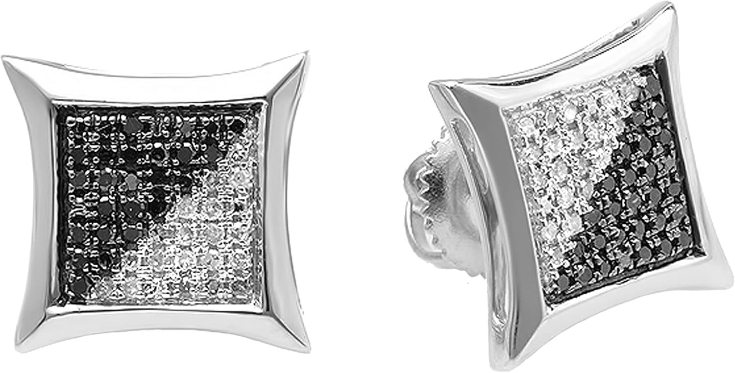 Dazzlingrock Collection 0.25 Carat (ctw) Round Black & White Diamond Micro Pave Kite Shape Hip Hop Iced Out Studs, Screw Back, Unisex Design Ladies, Mens Real Diamond Earrings