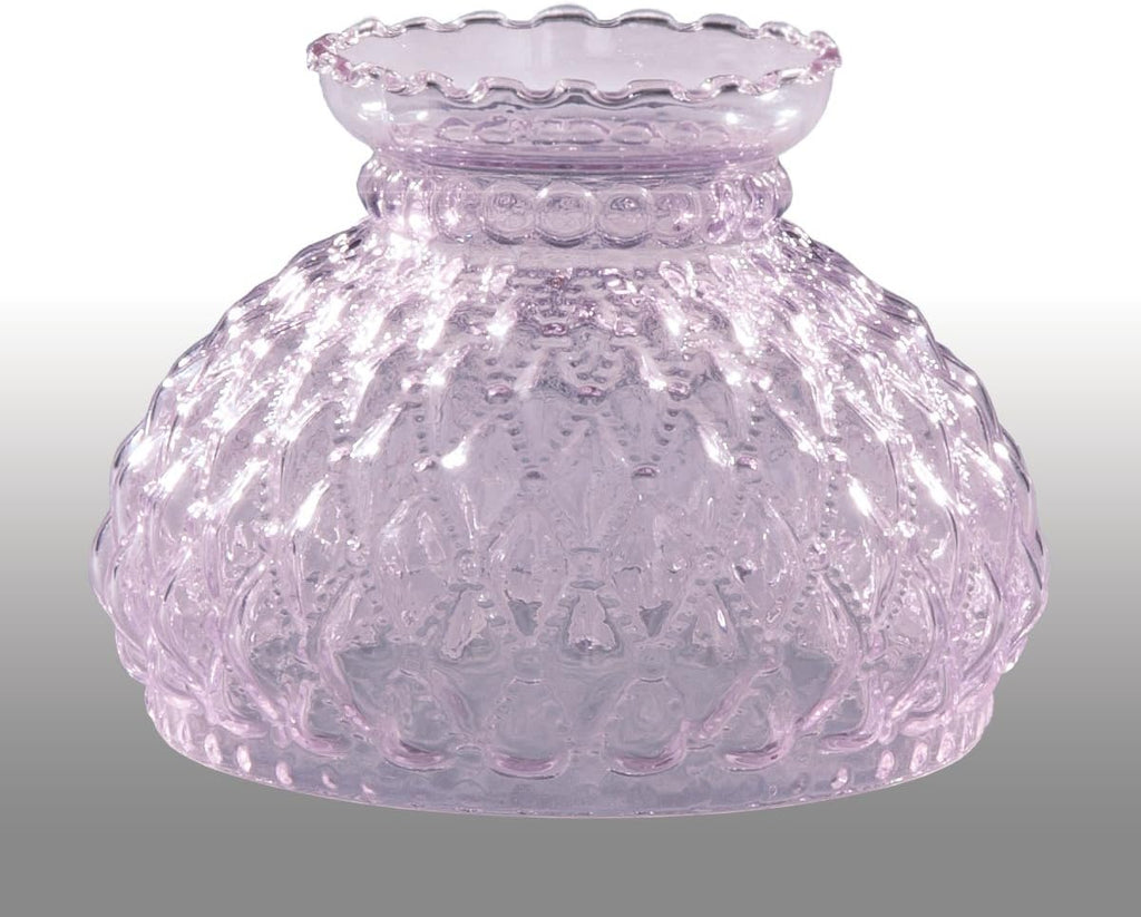 B&P Lamp® 7 Inch Fitter Pink Diamond Quilted Pattern Glass Student Shade with Crimped Top Design and 5 1/2 inch Height for Vintage and Antique Style Globes