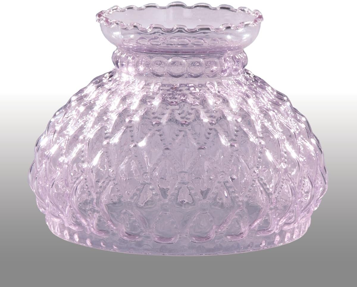 B&P Lamp® 7 Inch Fitter Pink Diamond Quilted Pattern Glass Student Shade with Crimped Top Design and 5 1/2 inch Height for Vintage and Antique Style Globes