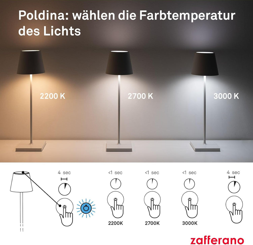 Zafferano, Poldina Pro, Rechargeable and Wireless Table Lamp with Touch Control, Can Also Be Used as Outdoor Light, Dimmer 2200-3000K, Height 38 cm, Corten Colour