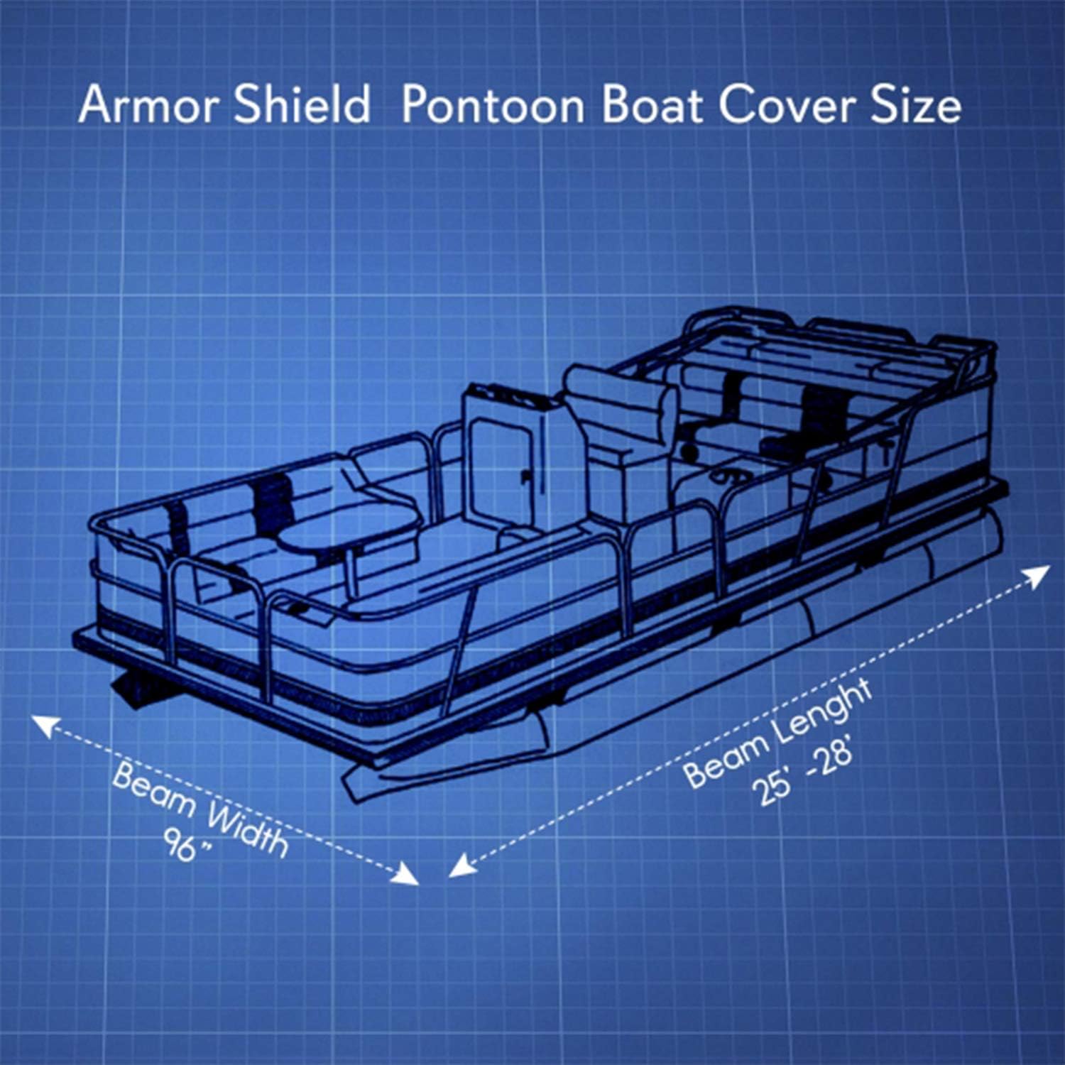 Pyle Universal Boat Adjustable Storage Cover - 25'-28'L to 96' Pontoon Boats Protection Custom Heavy Duty Waterproof Polyester Fabric, Snap Strap, Elastic Cord, Bag