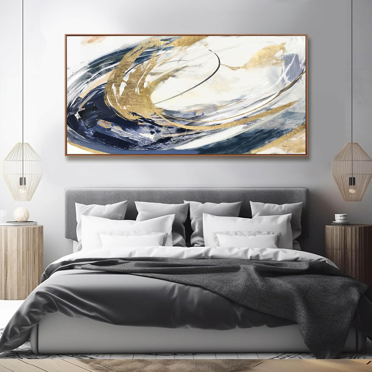 SDYA Large Artwork Abstract Painting 30'x 60'Gold Wall Decor Abstract Wall Art for Living Room Blue Artwork for Bedroom Kitchen Home Wall Decor