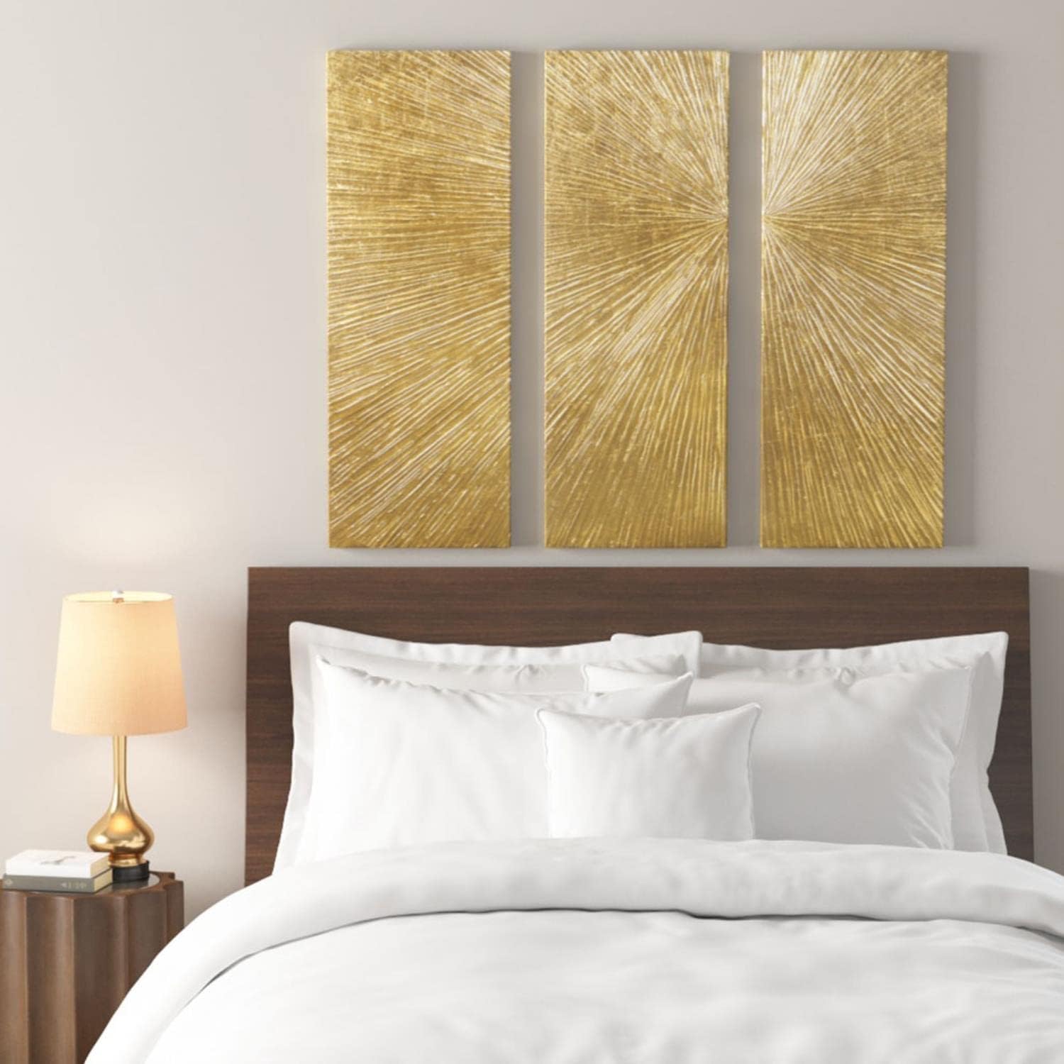 MADISON PARK SIGNATURE Sunburst Wall Art - Triptych Modern Resin Dimensional Radiant Color Hand Painted Metallic Finish Home Décor Abstract Textured Gold 15' W x 45' H x 1.25' D 3 Piece