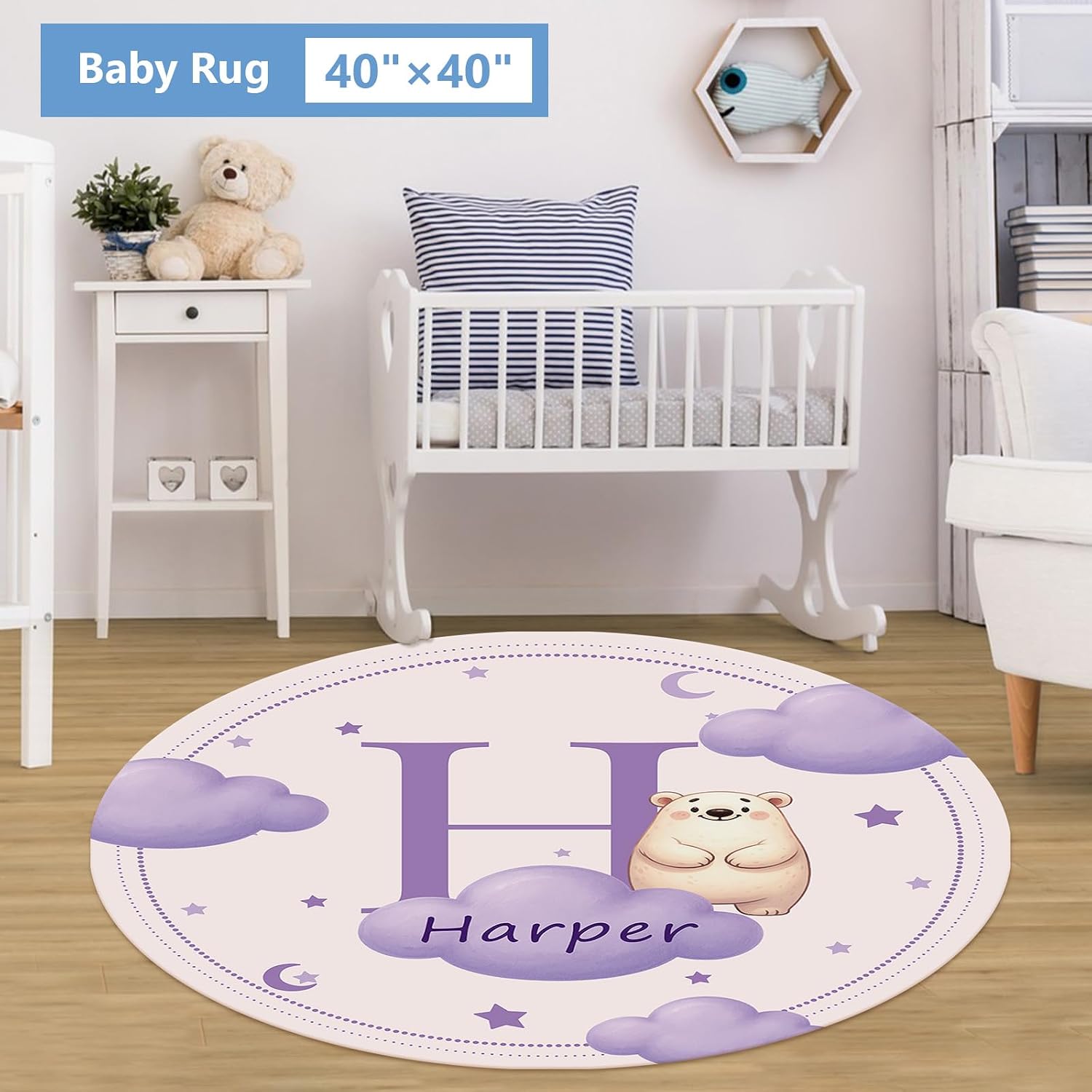 KAINSY Custom Crib Bedding Set, 5 Pcs Personalized Name Monogram Baby Crib Sets for Infants Toddlers, Purple Bear Nursery Bedding Set for Boys Girls, Soft Flannel Baby Bedding Sets Customized Gifts