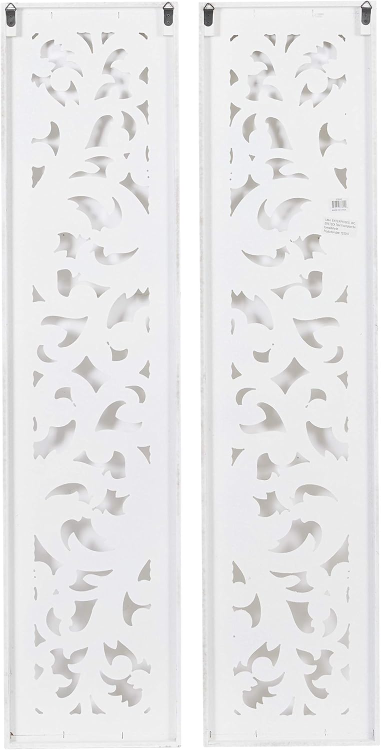 Deco 79 Wood Floral Home Wall Decor Intricately Carved Scroll Wall Sculpture, Set of 2 Wall Art 12'W, 50'H, White