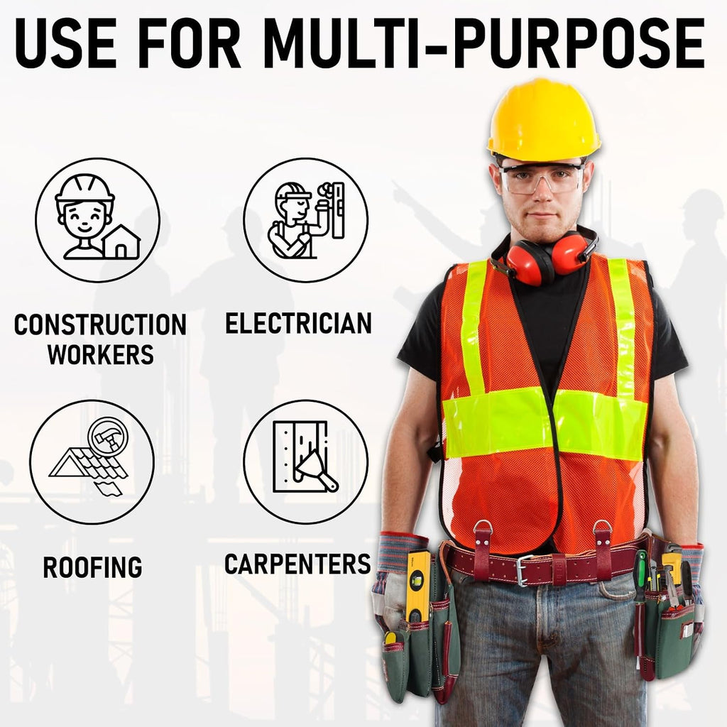 FUERI Tool Belt for Men made with Heavy Duty 1680-D Double Layer Nylon & Grain Leather comes with Adjustable Padded Belt, 19 Pockets pouches, and a Hammer Holder | Carpenters, Framers, Construction