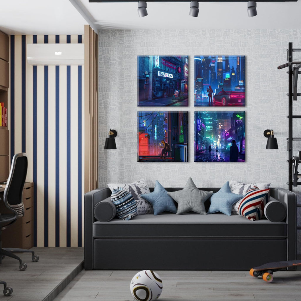 Generic Anime Wall Art Prints Japanese Decor for Teen Boys Room Decor Neon Tokyo Street Scenic Canvas Posters Cool Pictures Cartoon Japan City Paintings Gaming Room Bedroom Artwork Decorations 24x24'