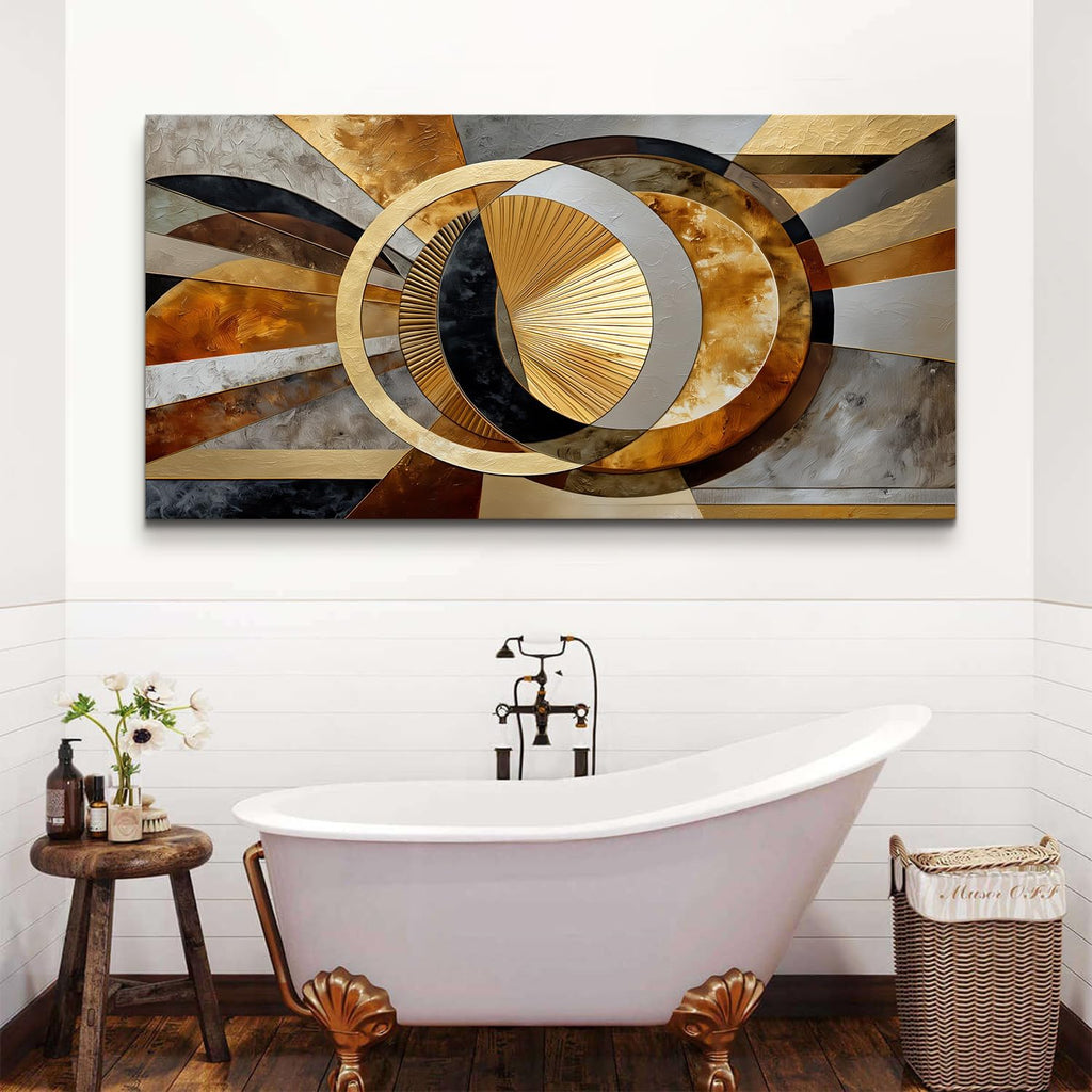 Big Abstract Wall Art Geometric Line Canvas Prints Pictures Modern Office Wall Decor Black and Gold Gray Stroke Ink Painting Mid Century Artwork Poster for Living Room Office Home Decorations 75x147cm