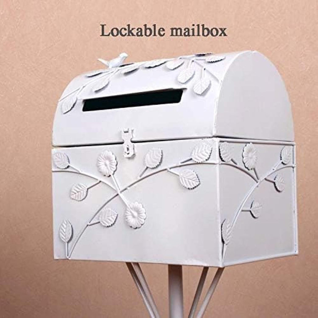 Standing Mailbox - Large Mailbox & Post System – Rust Resistant Mailbox – Includes Address Plaque, Mounting Hardware – Metal Mailbox - Bird Layer Design,White