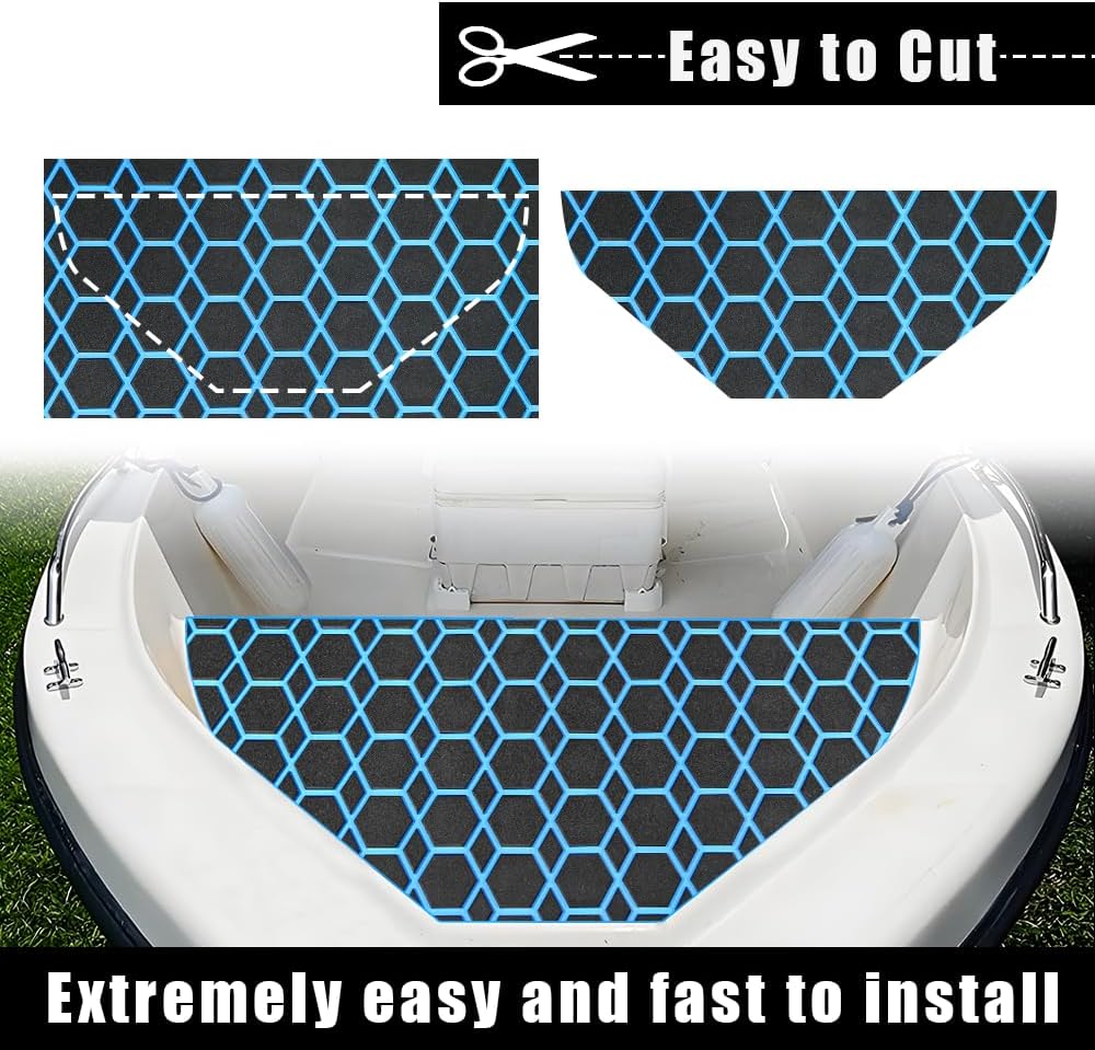 98.4'X43.31' Diamonds and Hexagons EVA Self-Adhesive Boat Flooring and Decorative Fish for Yacht Pool Boat Flooring Sheet Thick Non-Skid mat (Black and Light Blue, 102.3'X38.58')