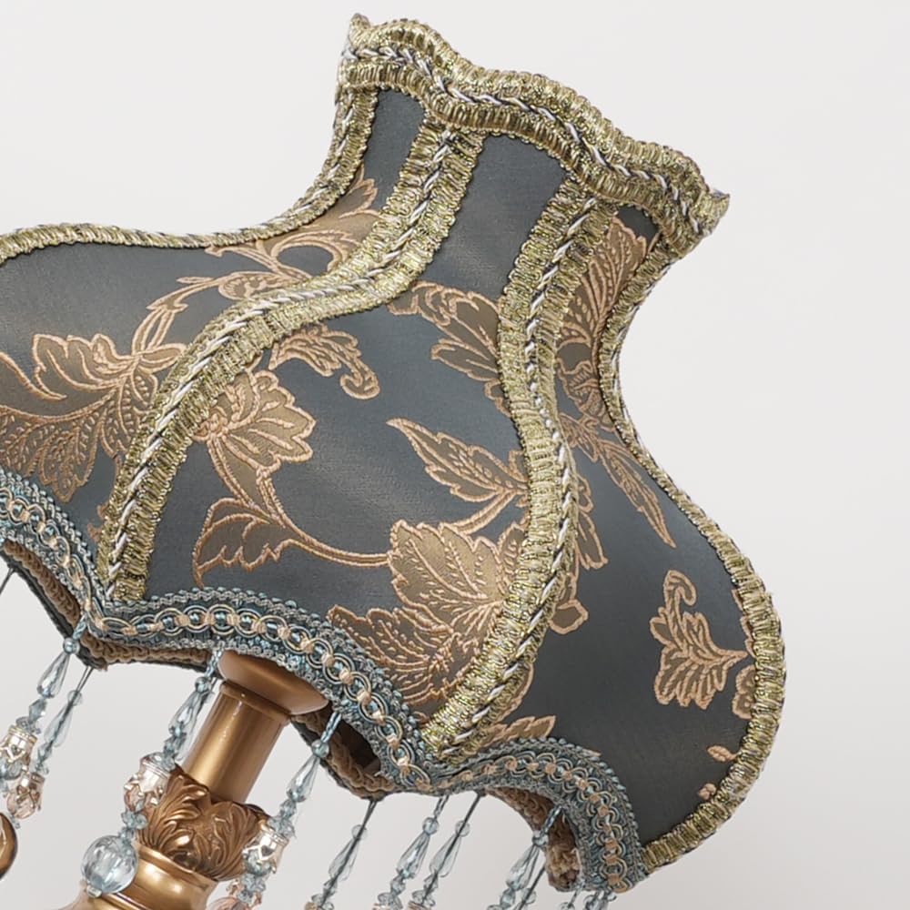 Victorian Style Table Lamp, Antique Flower Decorative Bedside Desk Lamp, Blue Fabric Night Light Elegant Bedside Nightstand Lamps for Bedroom Living Room
