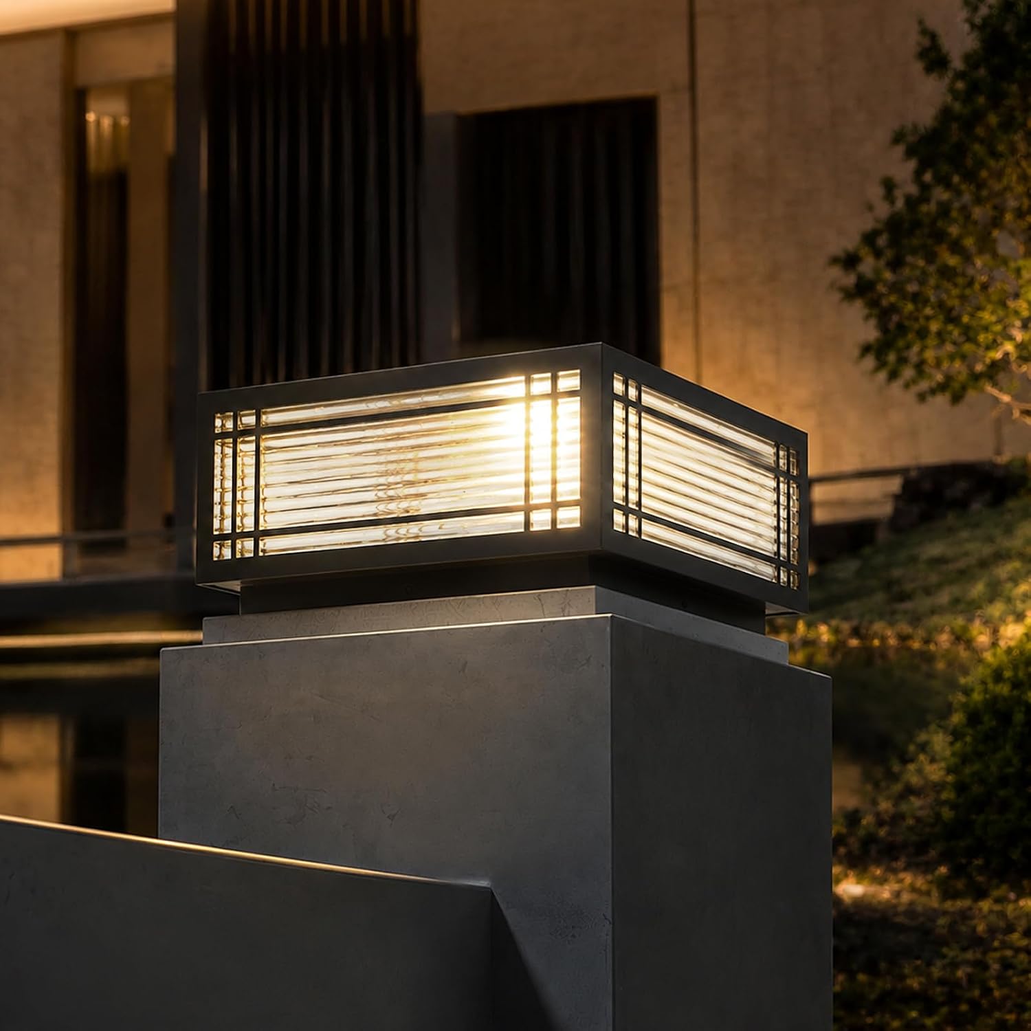 SLAWA Outdoor Post Cap Lights - Modern Square Fence Pillar Lamps with Stainless Steel Housing - Waterproof Lawn Column Cap Lamp for Courtyard and Deck