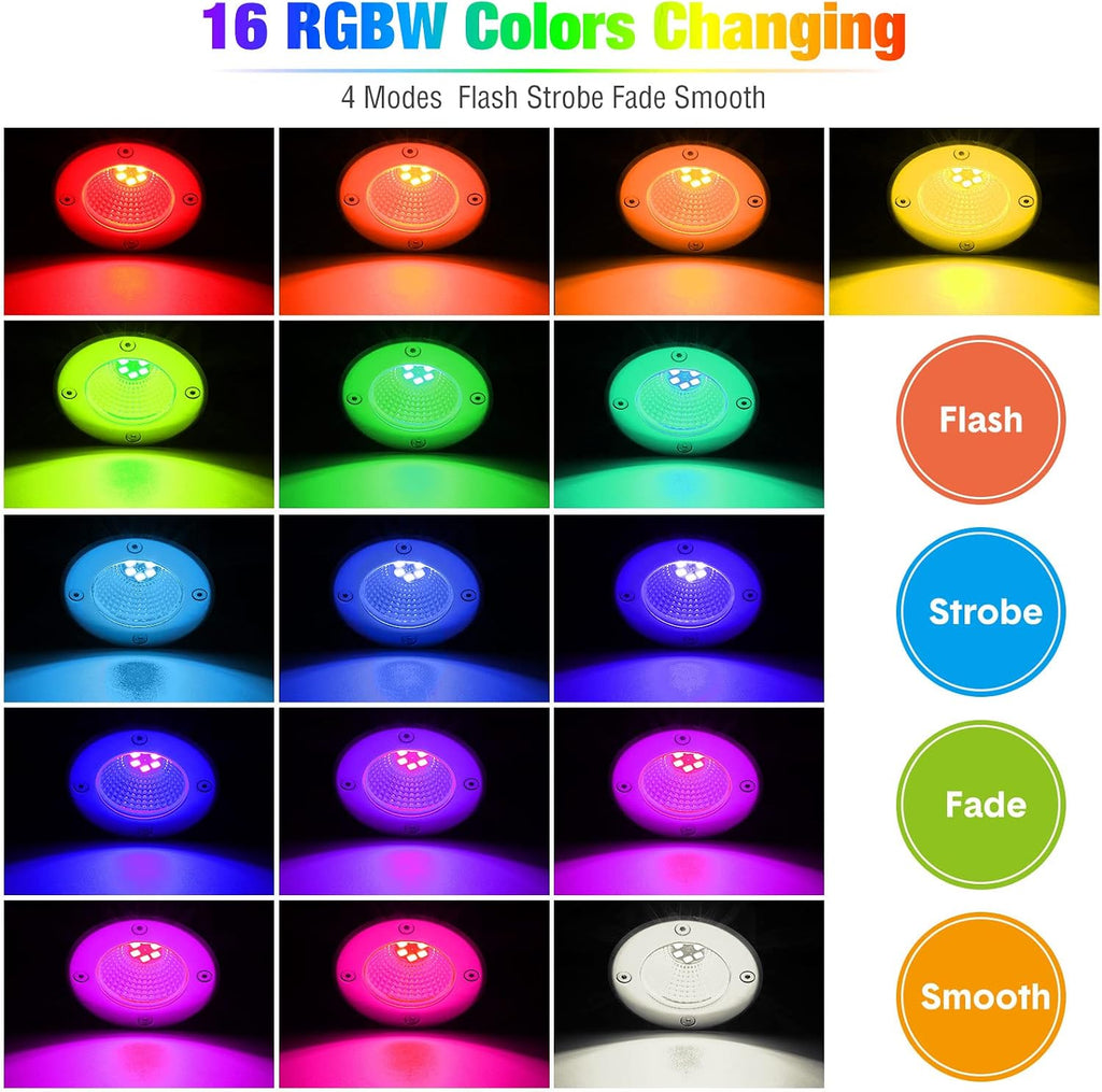 Tuanse 16 Pack Low Voltage Landscape Lights with 32 Connectors and 2 Remotes, RGBW Colored LED Well Lighting 12V-24V Waterproof Outdoor In Ground Lights for Garden Pathway Deck