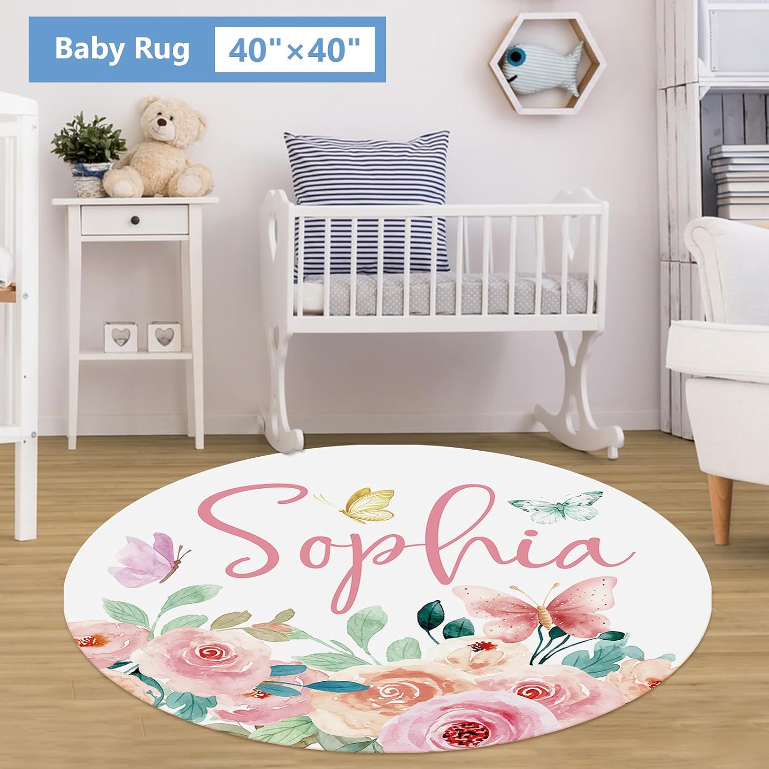 KAINSY Personalized Crib Set, 5 Pcs Custom Baby Crib Sets with Name, Double Layer Butterfly Nursery Bedding Set for Girls, Soft Flannel Bedding Set, Toddler Infant Customized Gift