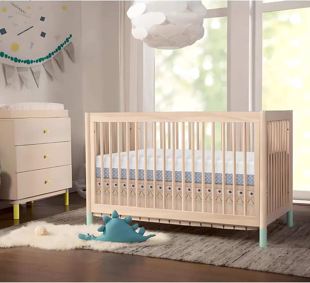 Dourxi Crib Mattress, Dual Sided Comfort Memory Foam Toddler Bed Mattress, Triple-Layer Breathable Premium Baby Mattress for Infant and Toddler w/Removable Outer Cover - White&Grey