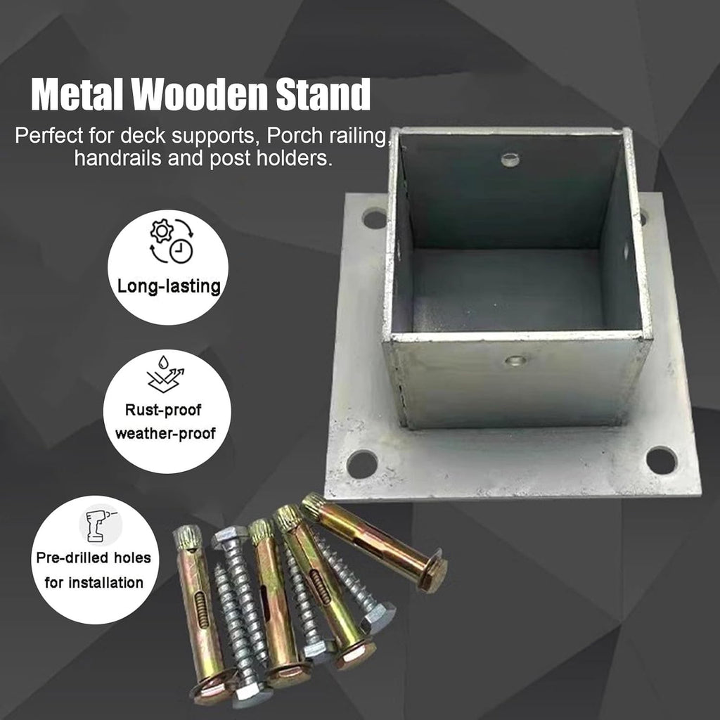 2 Pack Square Column Base Plate - Heavy Duty Wood Fence Post Anchor with Installation Kit, Metal Bolt Down Bracket for Concrete, Deck, Pergola & Mailbox (190x190mm/7.5x7.5in)