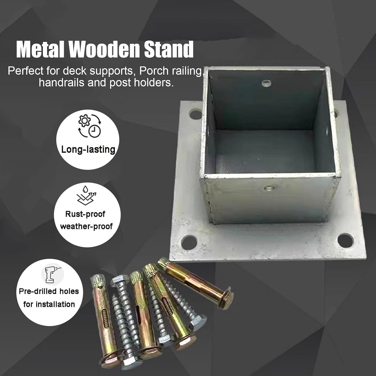 2 Pack Metal Fence Post Anchor Base Plate for Wood, Bolt Down Bracket for Concrete/Deck/Pergola/Mailbox, Enclosed Bottom Installation Kit (105x105 mm)