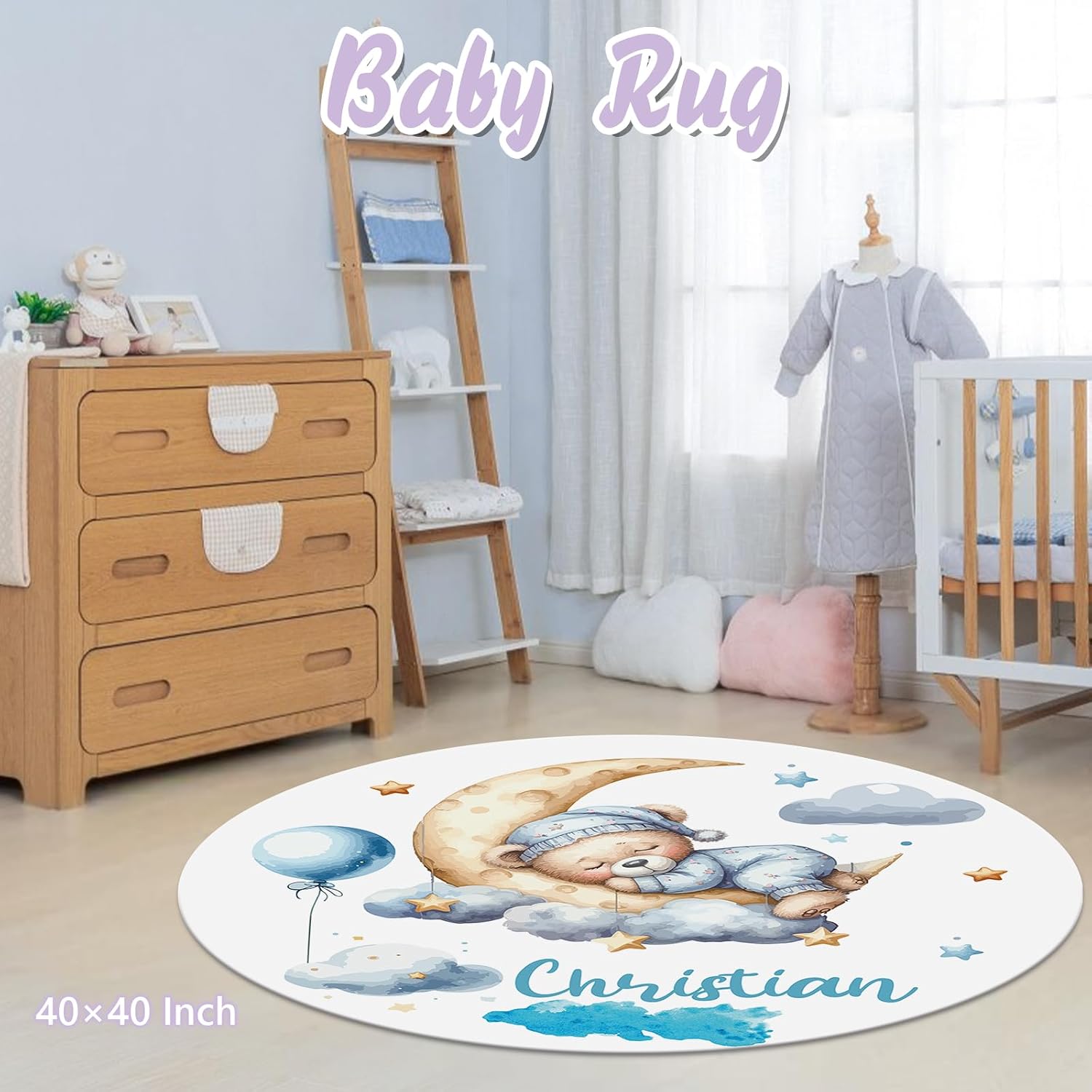 Personalized Baby Crib Bedding Set, 5 Pcs Custom Name Nursery Bedding Set for Girls Boys, Blue Moon Bear Baby Crib Set for Toddlers Infants, Double Layer Bedding Crib Sets Customized Gifts